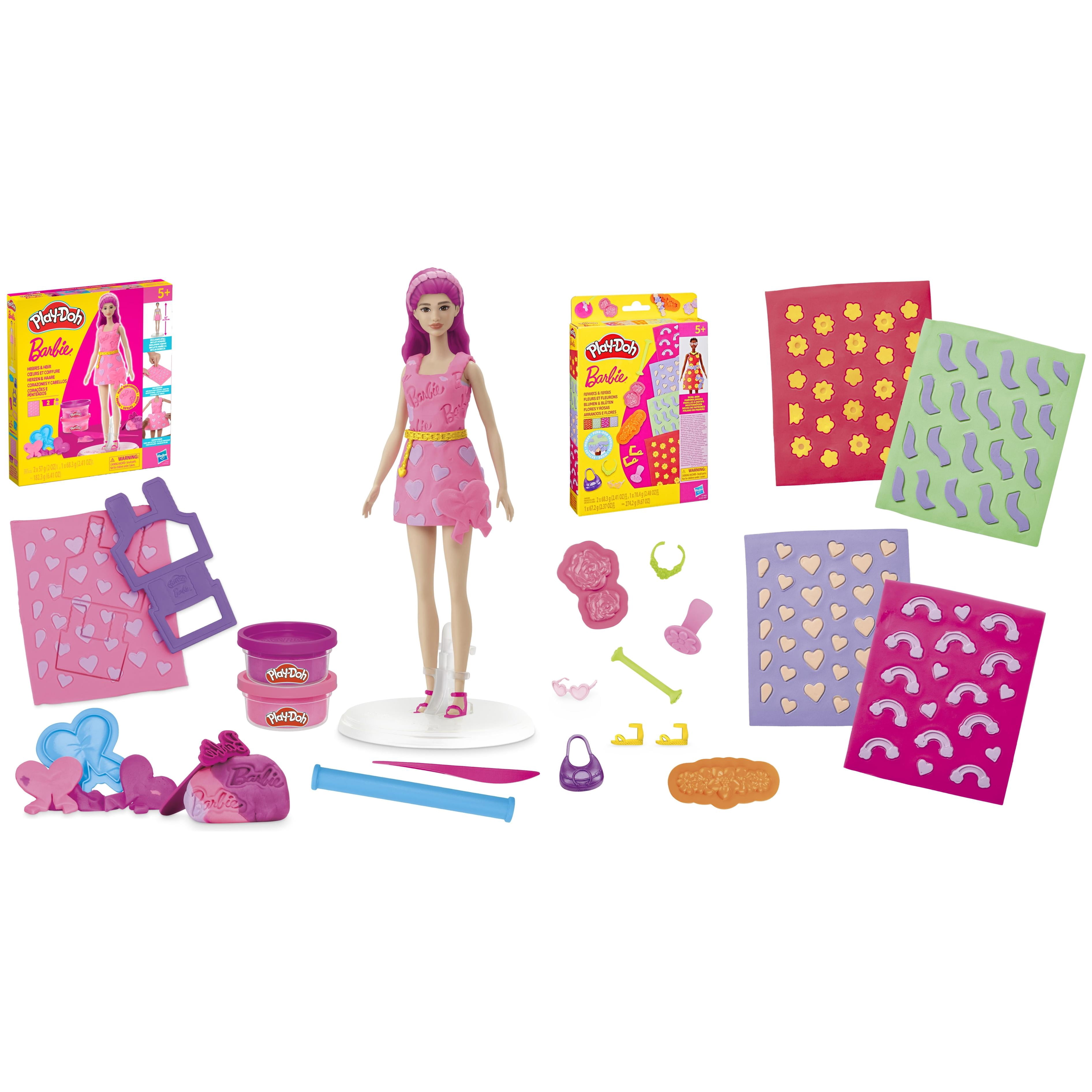 Play-Doh Barbie Hearts and Hair Set & Flowers and Florals Patterns Pack, Toys for Girls & Boys 5+