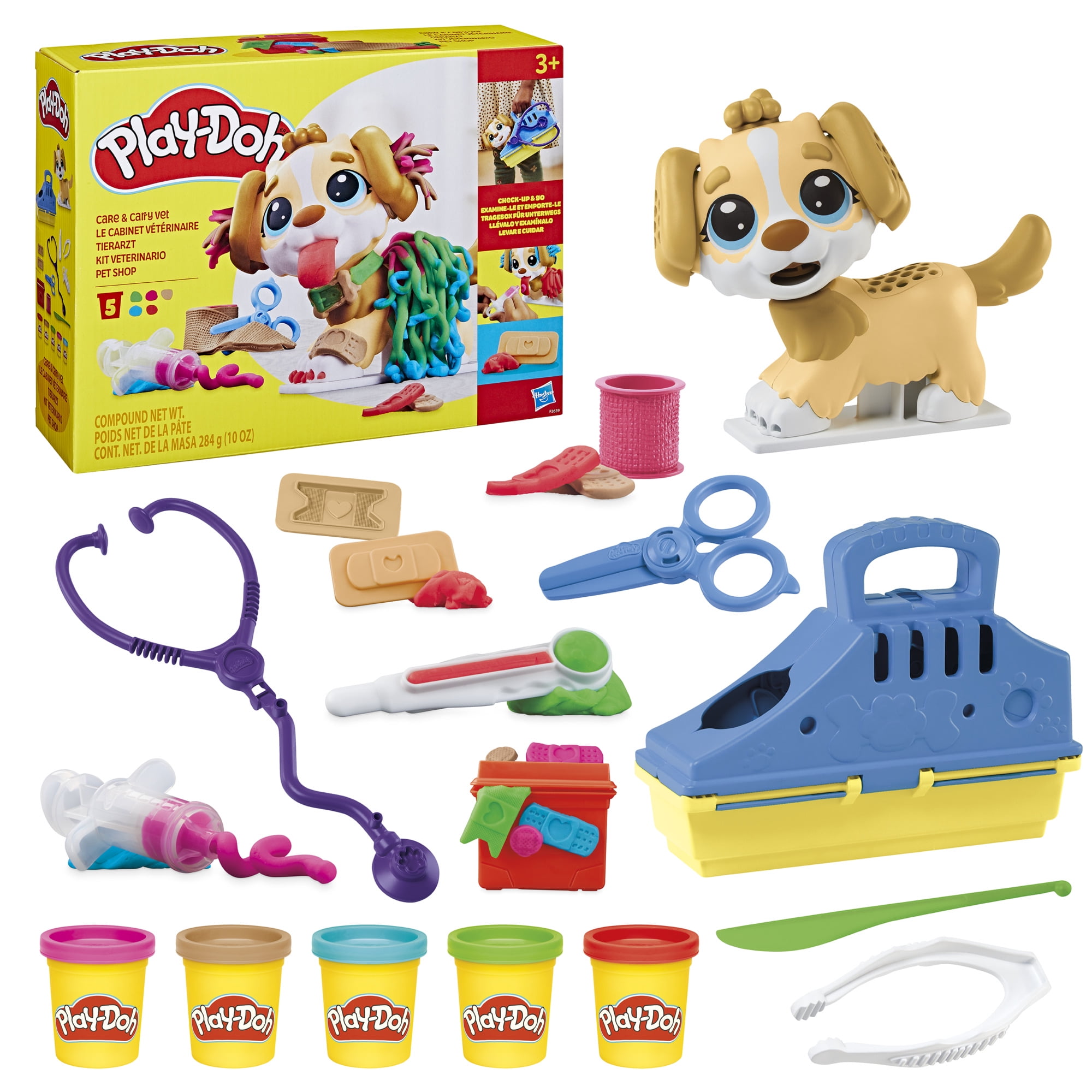 Play-Doh Care 'N Carry Vet Playset with Toy Dog, Storage, 10 Tools, 5 Colors, Holiday Gifts for Kids, Ages 3+