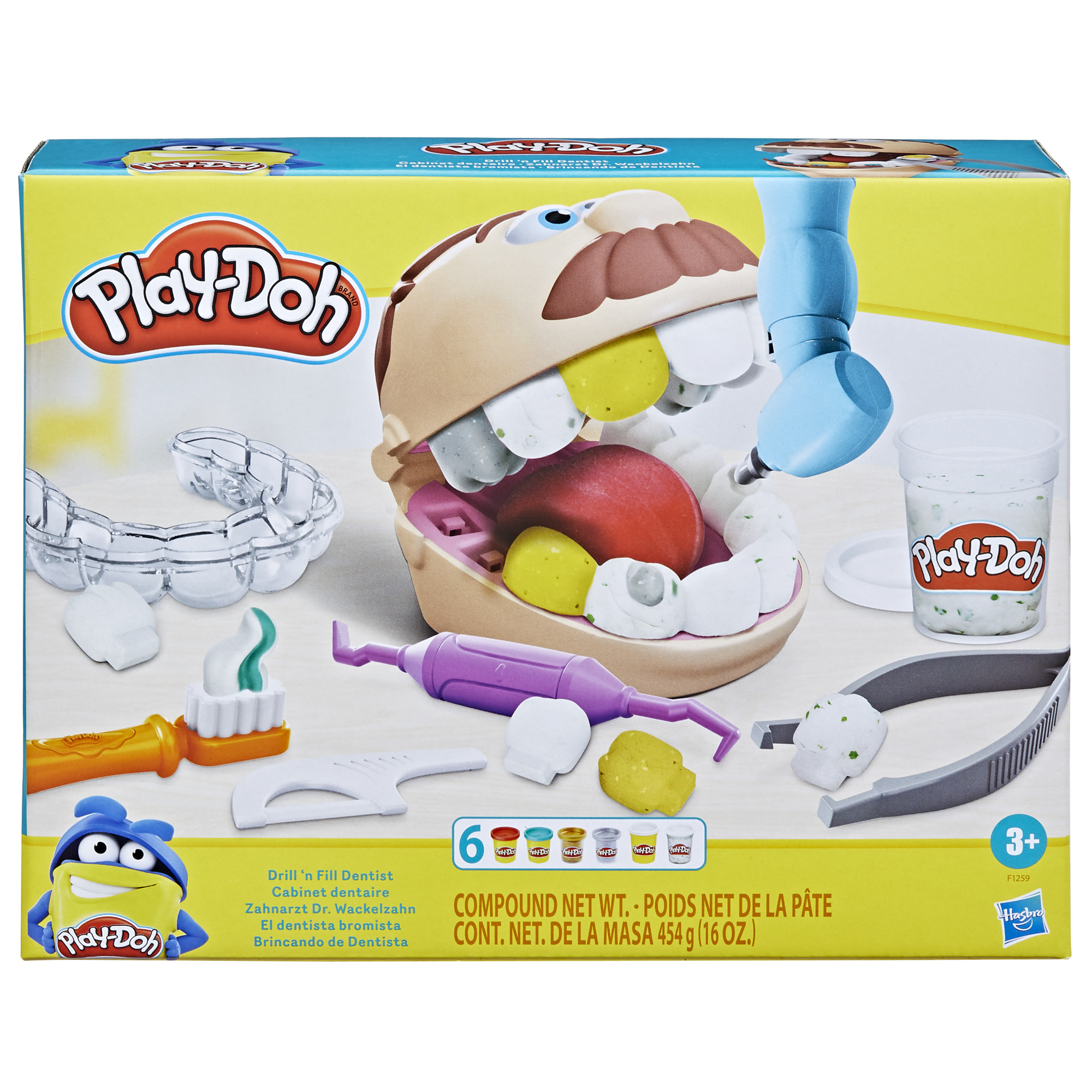 Play-Doh Drill 'n Fill Dentist Toy for Kids 3 Years and Up with 8 Modeling Compound Cans, Non-Toxic, Assorted Colors - image 1 of 12