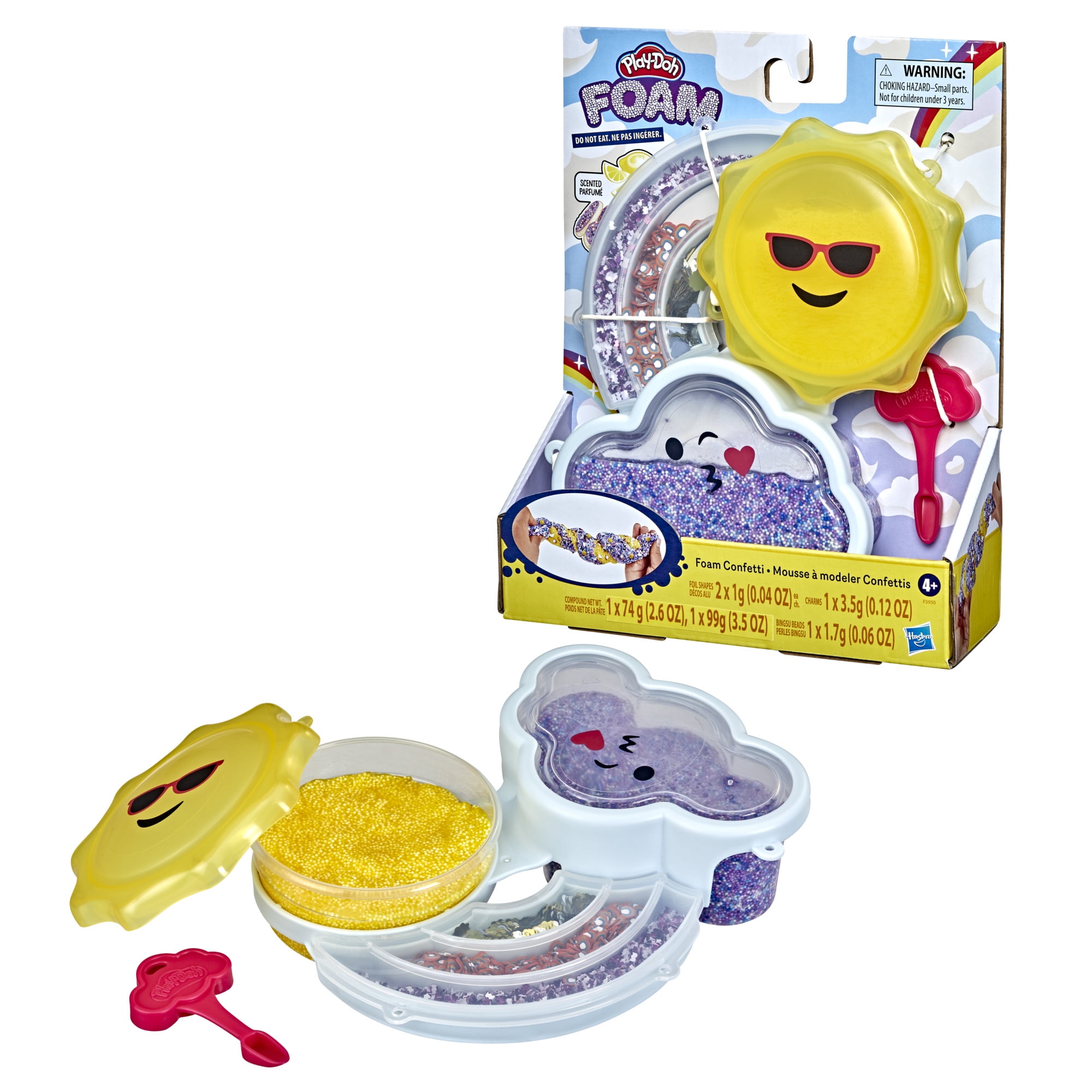 Play-Doh Foam Confetti Mixing Kit, Sunny Yellow and Cool Stormy, Scented Tactile Toy