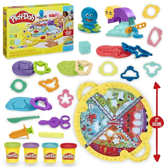 Play-Doh Fold & Go Playmat Starter Set, 17" Foldable Mat, Arts and Crafts Toys for Kids 3+