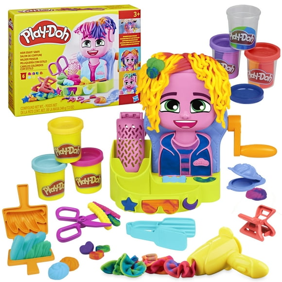Play-Doh Hair Stylin' Salon Playset with 6 Cans, Pretend Play Toys for Girls and Boys for Kids, Ages 3 and up