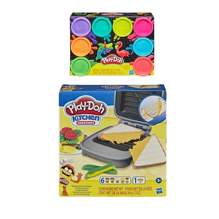 Play Doh Kitchen Creations Grilled Cheese Sandwich Play Food Set + Play Doh 8 Pack Neon Compound