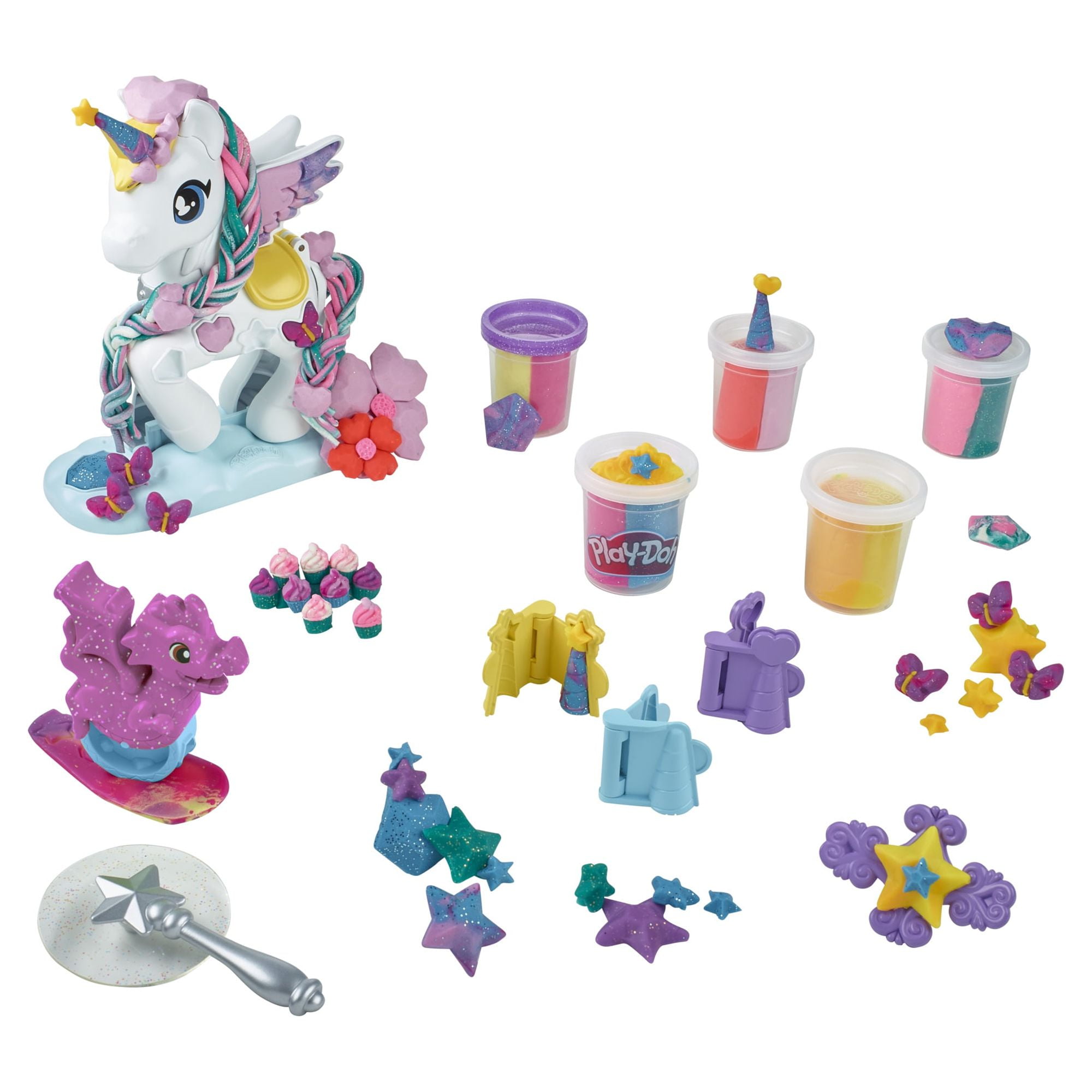 PlayDoh Magical Stylin' Unicorn Kids Playset, 5 Multicolor Cans, Unicorn Toys