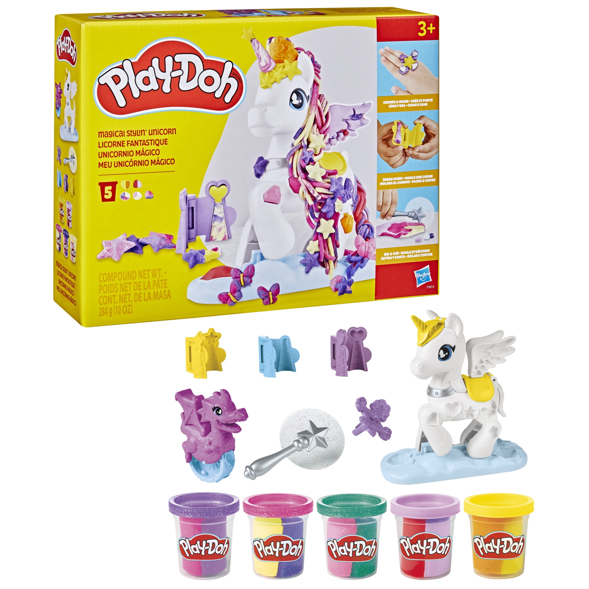 Play-Doh Magical Stylin' Unicorn Kids Playset, 5 Multicolor Cans, Unicorn Toys