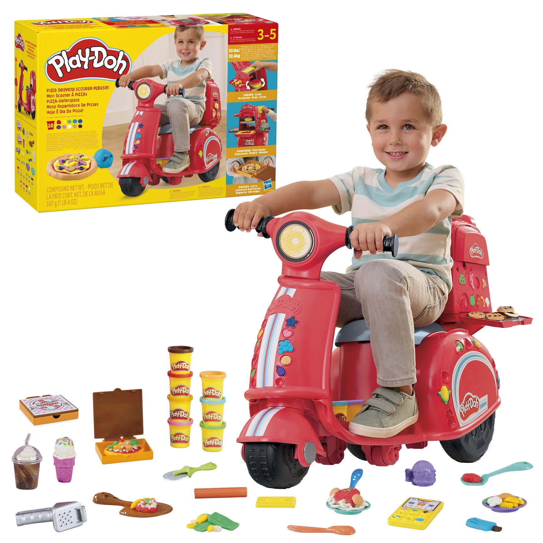 Play-Doh Pizza Delivery Scooter Playset, Large Ride-On Play Toys