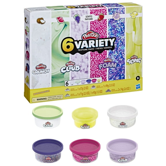 Play-Doh Slime, Crystal Crunch, Super Cloud, and Foam Texture Scented, Variety pack of 6