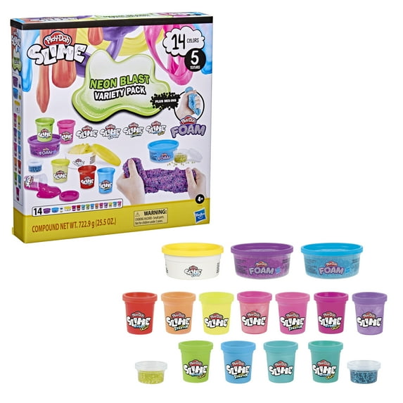 Play-Doh Slime Neon Blast Variety Pack, 14 Colors and 5 Textures, Plus Mix-Ins
