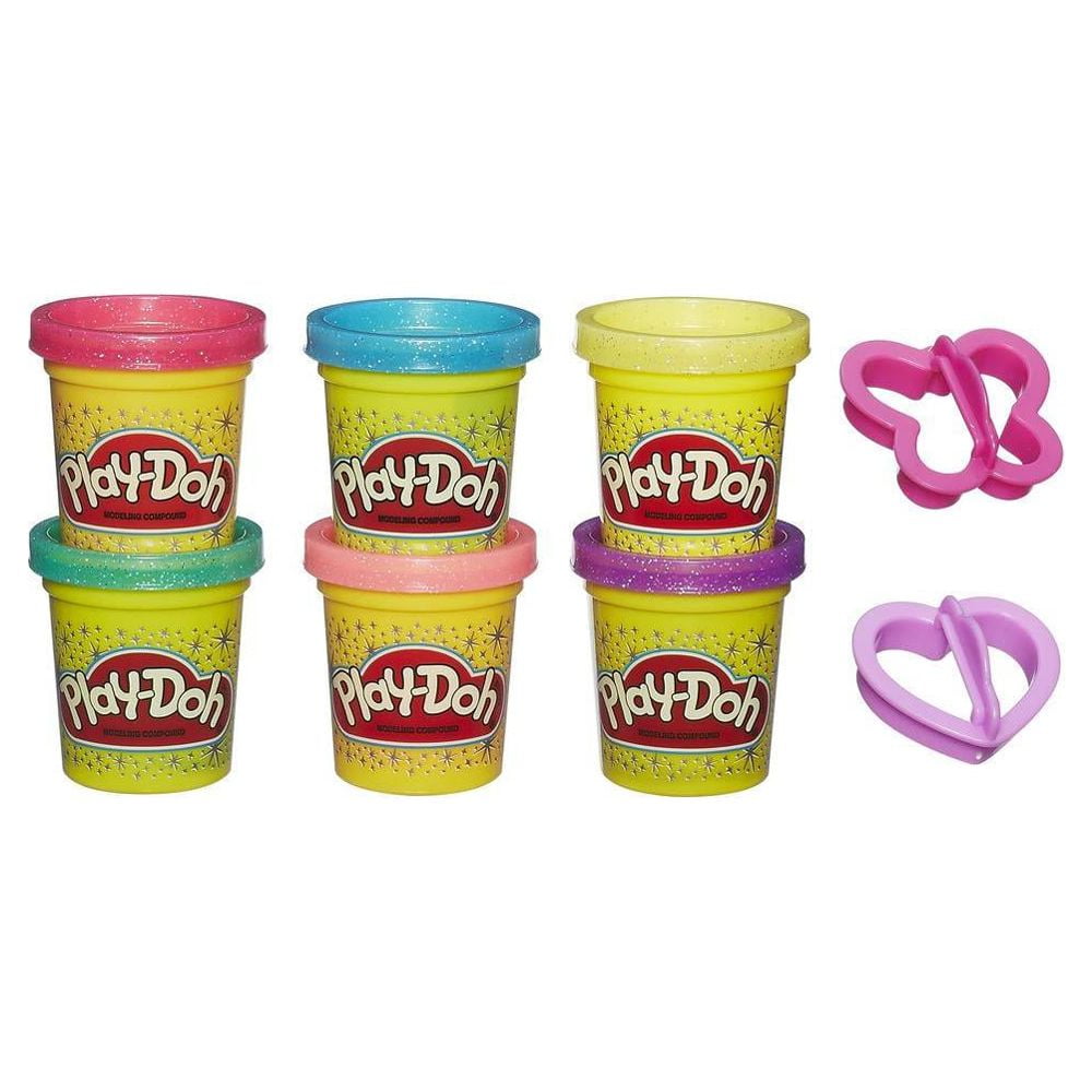 NIB Sparkle Play-Doh Playdoh Set of 6 With Butterfly Heart Cutters