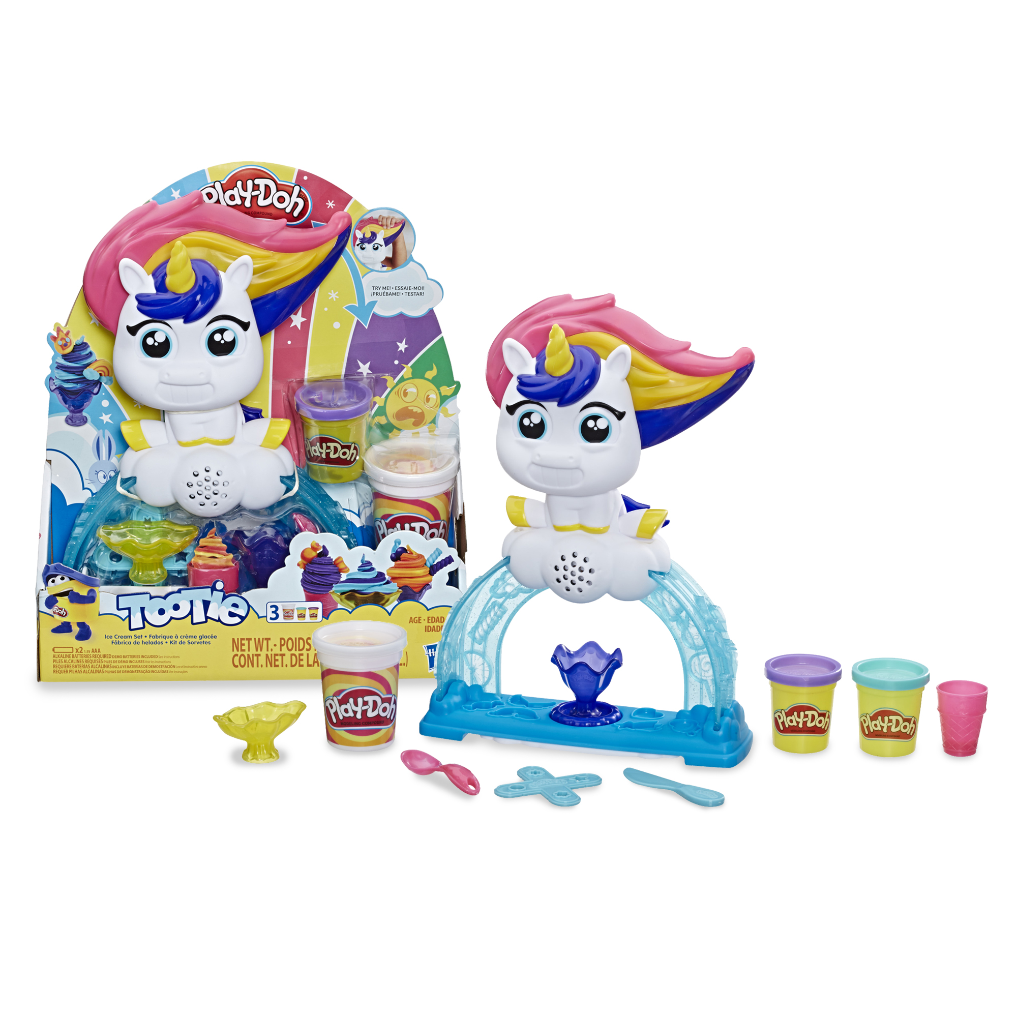 Play-Doh Tootie the Unicorn Ice Cream Set, 3 Cans of Color Swirl (8 oz) - image 1 of 11