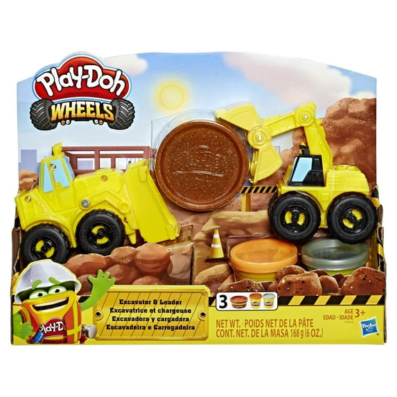Play-Doh Wheels Excavator and Loader Toy Trucks, Sand Compound (6 oz)