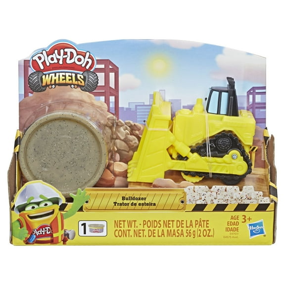 Play-Doh Wheels Mini Bulldozer Toy with 1 Can of Non-Toxic Play-Doh Stone Colored Buildin' Compound