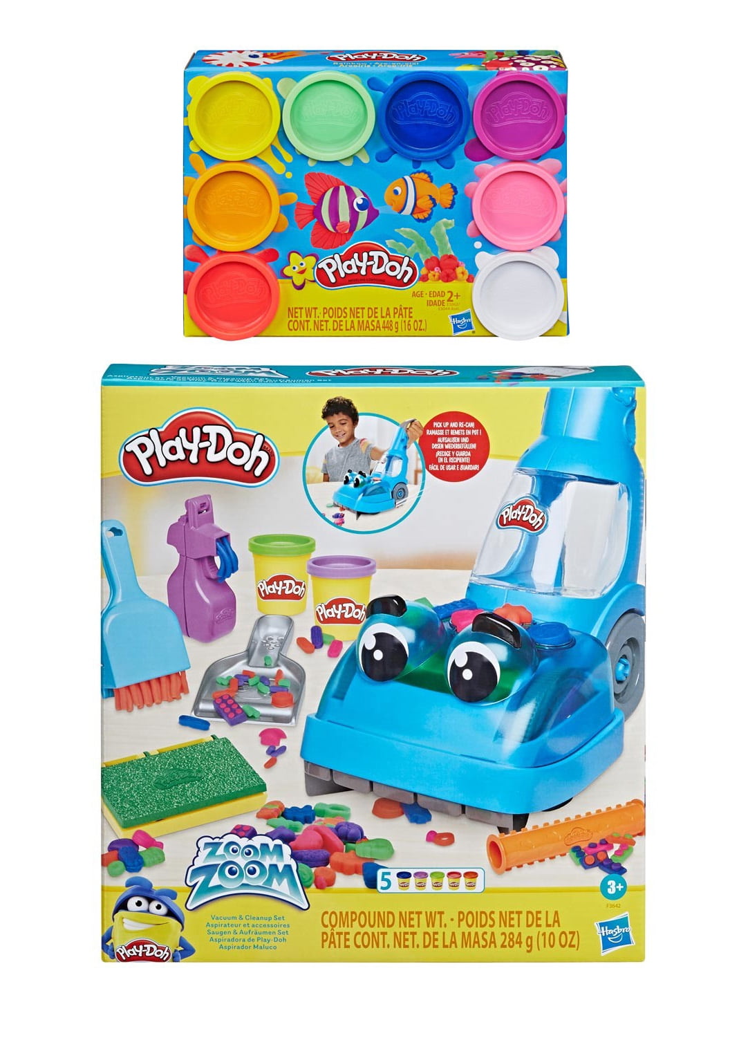 Play Doh Zoom Zoom Vacuum & Cleanup Set + Play Doh 8 Pack of Rainbow  Compound 
