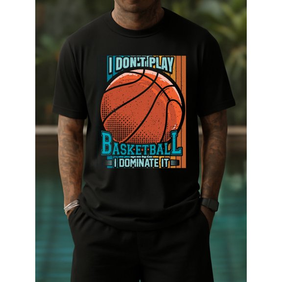 Play & Dominate for men Exercise 180G 100% Cotton black Dumbbell basketball Basic Unisex Shirt Printed tshirts Unique Design Unisex Shirt Graphic Tee tshirts