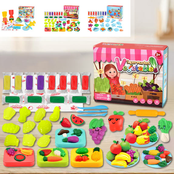 Play Dough Kit, DIY Pizza Burger Ice Cream & Fruit Vegetable Molds ...