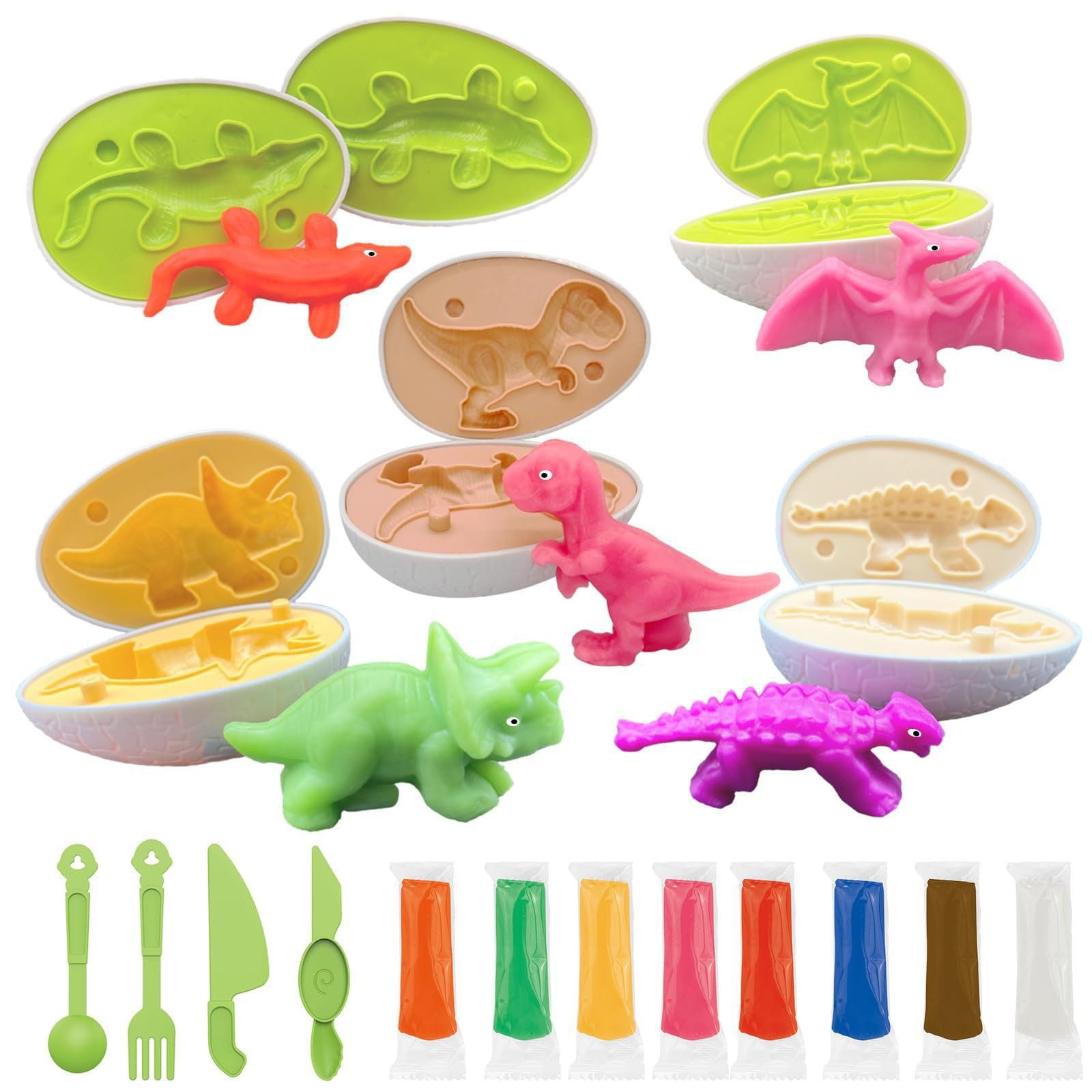 Kids Clay Toy Set Dinosaur Color Dough Play Set - 26 PCS Dino World Modeling Clay With Portable Case Color Dough With Molds
