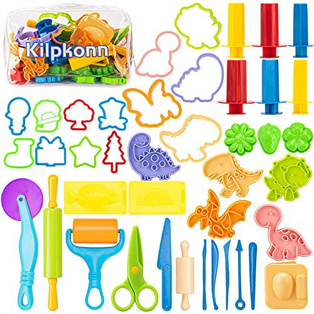 Play Dough Tool Kit With Dough Extruder, Dough Scissors, Playdough Roller &  Knife, 12 Plastic Playdough Tools For Kids (random Colors)