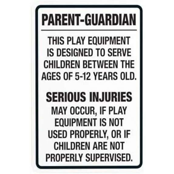 Play Equipment Is Designed To Serve Children Between The Ages Of 5-12 Sign, Traffic Warning Sign, Playground Security Metal Signs for Busines Wall Caution Decor 8 x 12 Inch