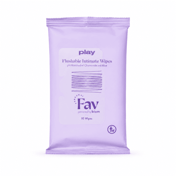 Personal Fav Play Flushable Intimate Wipes, pH-Balanced Feminine & Body Cleansing Wipes, Aloe and Chamomile, 3 Pack