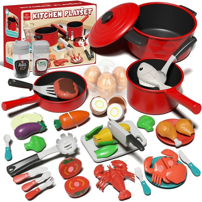 KWANITHINK Toddler Kitchen Food Cooking Set, 34-Piece Pretend Play