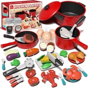 Play Food 34 Pcs, Kitchen Set for Kids, Kitchen Toys, Pretend Play Kitchen Accessories, Cutting Toy Food with Pans, Pot and Utensils, Preschool Learning Education Toddler Toys, Gifts for Girls Boys