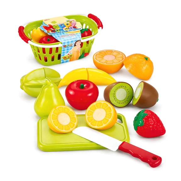 Mundo Toys Pretend Play Cutting Fruit and Vegetable Food Set with Basket for Kids