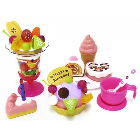 Play Food Set With Cupcake, Cakes, Ice Cream & Sundae Cake Baking Pastry Supply