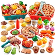 Play Food Sets for Kids Kitchen-80PC Pretend Food with 2 Kids Picnic Basket, Toy Food with Pizza Toy, Plastic Food Cutting Toys, Play Kitchen Accessories - Fake Food, Boys Girls Toddlers Gifts
