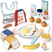 Play Food Sets, Wooden Play Kitchen Accessories Kids Cutting Pretend Play Fake Food Toys for 3 4 5 6 7 Years Girls Boys Toddlers Toys