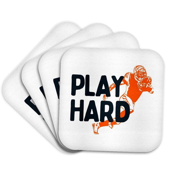 3drose, Play Hard American Football Gift for Player and Fans, Set of 4 Coasters - Soft