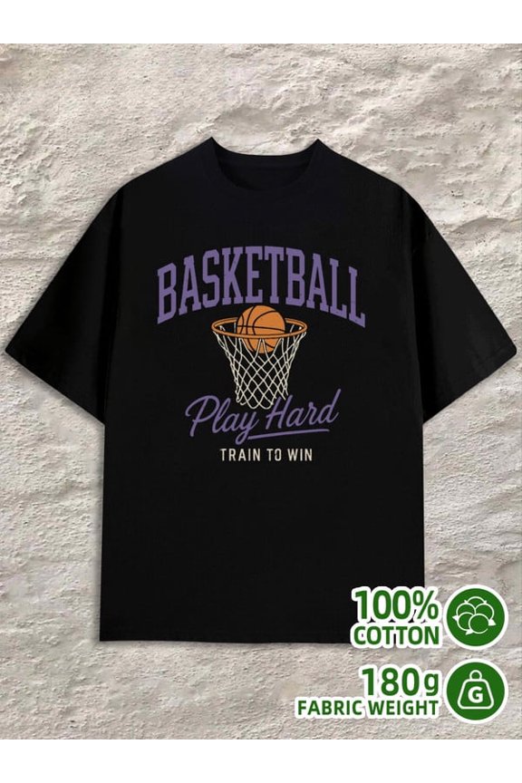 Play Hard Basketball men's 180G 100% Cotton black Casual Unisex Shirt Short Sleeve tshirts Funny Unisex Shirt Short Sleeve tshirts Funny Unisex Shirt Graphic Tee tshirts