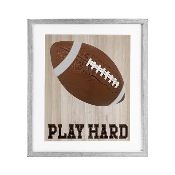 Stupell Industries Play Hard Football Gray Framed Print Under Glass, design by Marcus Prime, 21 x 17
