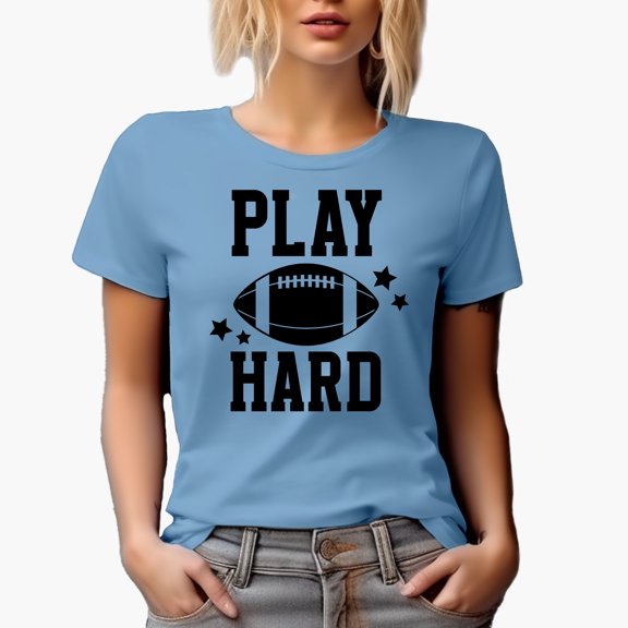 Play Hard, Football Season Merch Gift, Baby Blue T-Shirt, 2XL