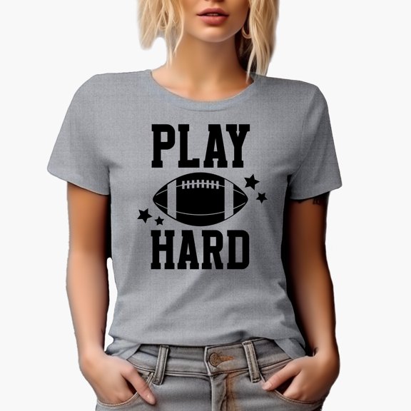 Play Hard, Football Season Merch Gift, Heather Grey T-Shirt, Large