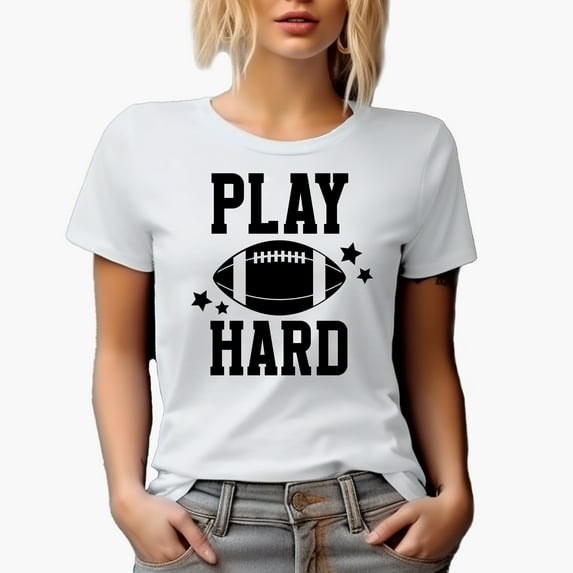 Play Hard, Football Season Merch Gift, White T-Shirt, XL