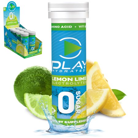 Play Hydrated Sports Hydration Tablets with ZERO SUGAR (Lemon Lime, 80 Tablets) – Includes 8 Tubes With 10 Tablets Per Tube – Each Tablet Delivers Electrolytes, Energy, and Muscle Recovery