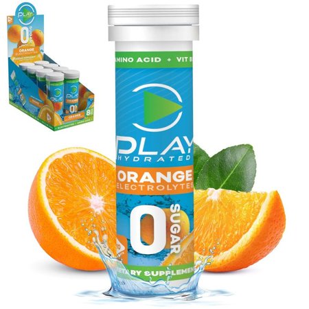 Play Hydrated Sports Hydration Tablets with ZERO SUGAR (Orange, 80 Tablets) – Includes 8 Tubes With 10 Tablets Per Tube – Each Tablet Delivers Electrolytes, Energy, and Muscle R
