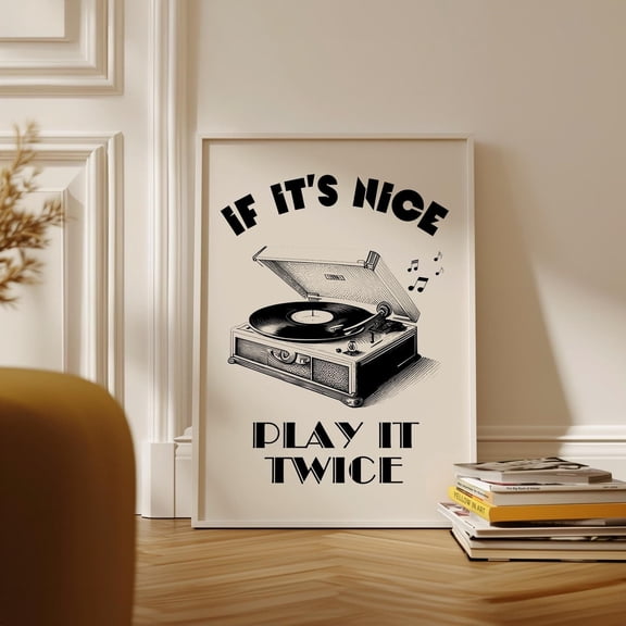 Play It Twice Retro Vinyl Music Wall Art, Unframed Paper Print Size 8x12