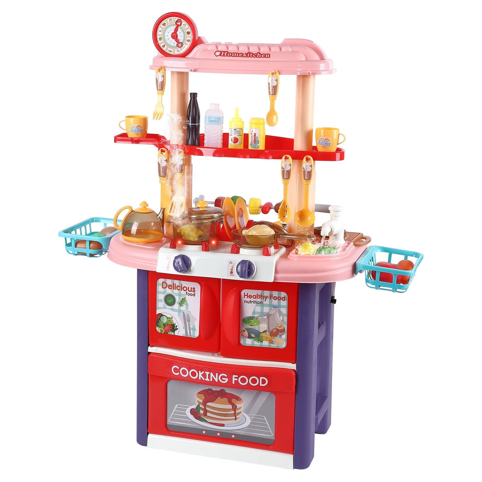 Play Kitchen, 2 in 1 Kitchen Playset Pretend Food & BBQ Grill Set