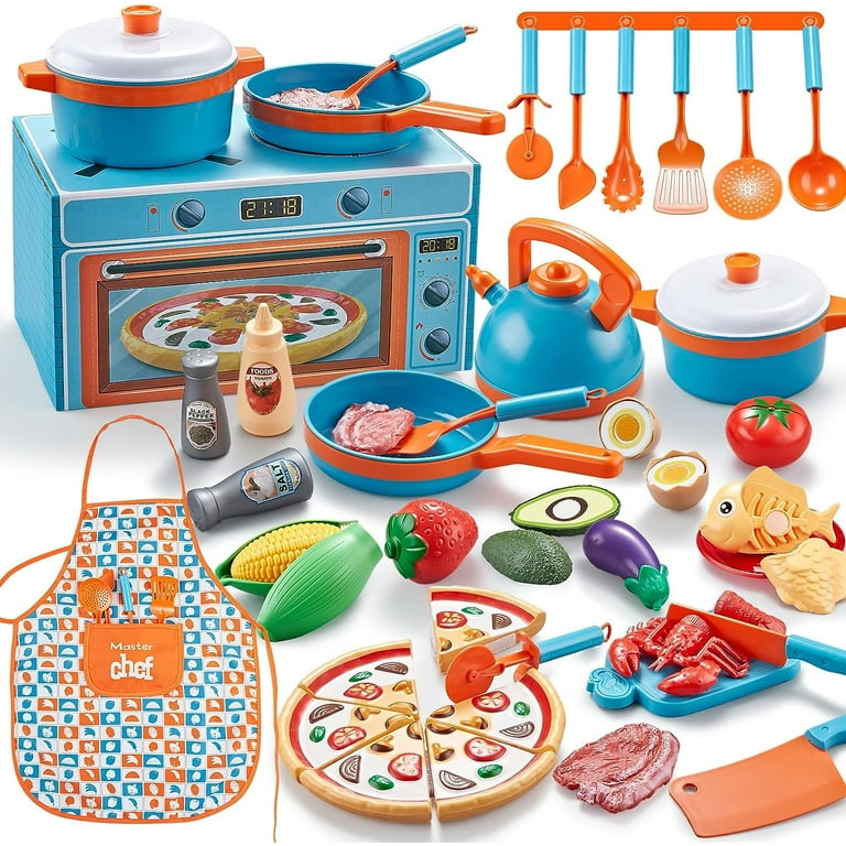 Play Kitchen Accessories - 46Pc Kids Kitchen Playset with Kids Pots and  Pans Playset, Pizza Oven, Play Food with Play Fruit Veggies, Kitchen Toys, 