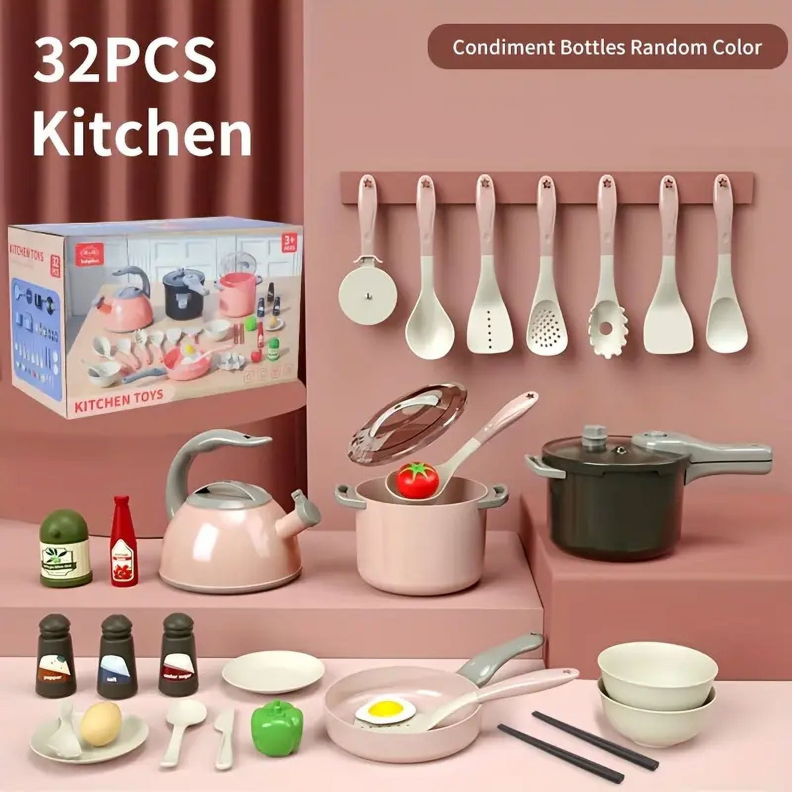 Play Kitchen Accessories for Kids,Pretend Cooking Toys with Cookware