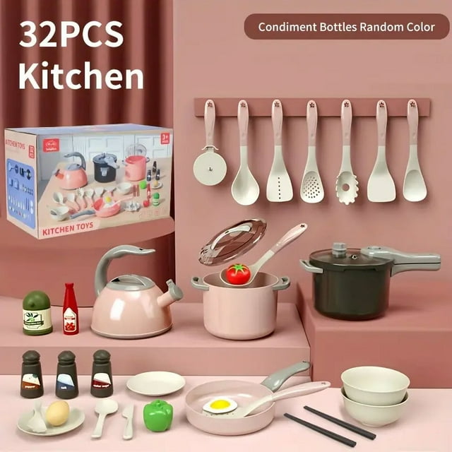 Play Kitchen Accessories for Kids,Pretend Cooking Toys with Cookware Utensils,Play Pots and Pans