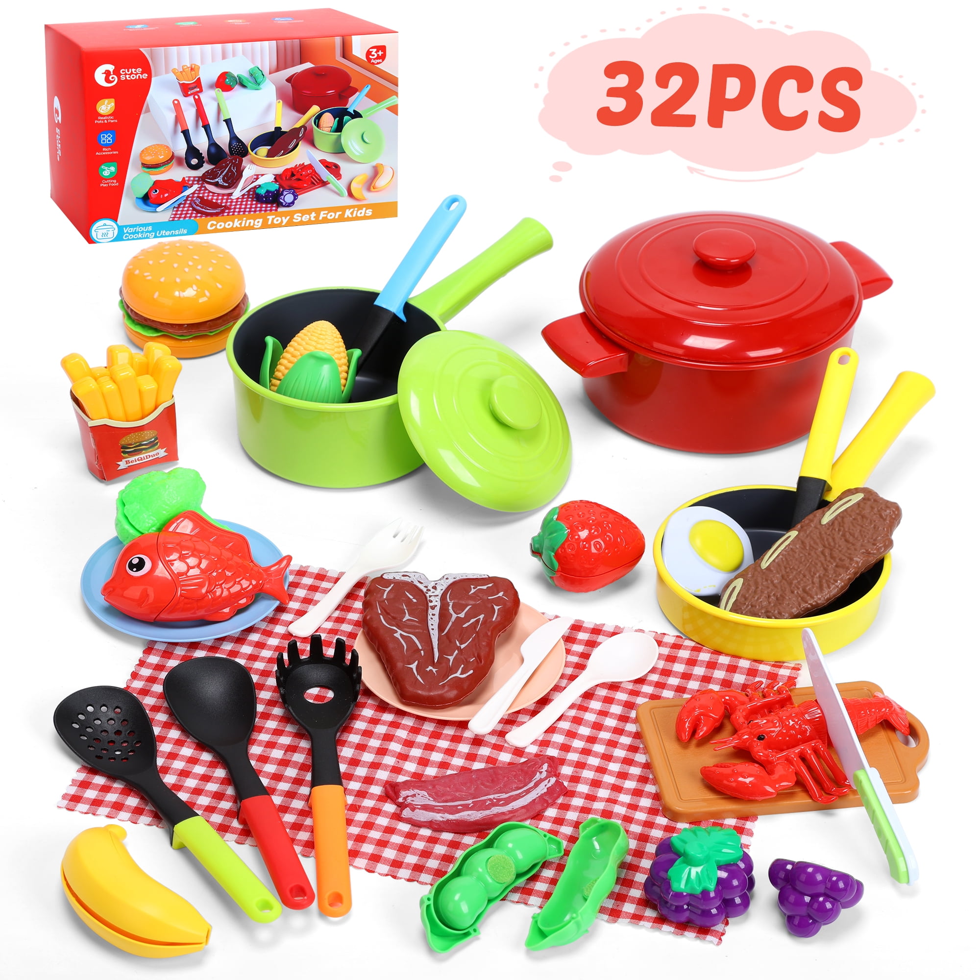 Play Kitchen Accessories Toy Pretend Food Cooking Toys Play Food Sets ...