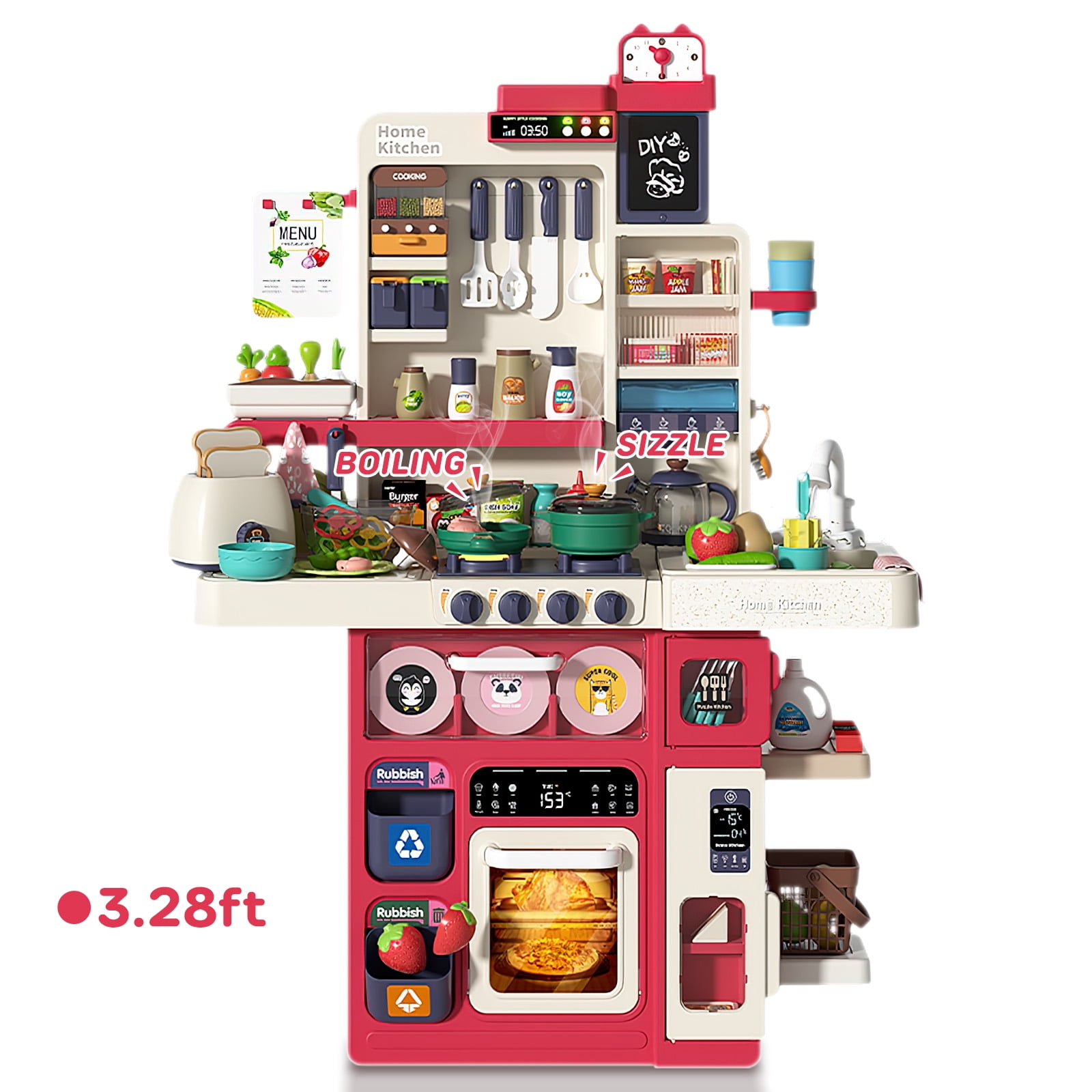 Play Kitchen Set for Kids, 3.28FT Kids Pretend Play Kitchen with Lights ...