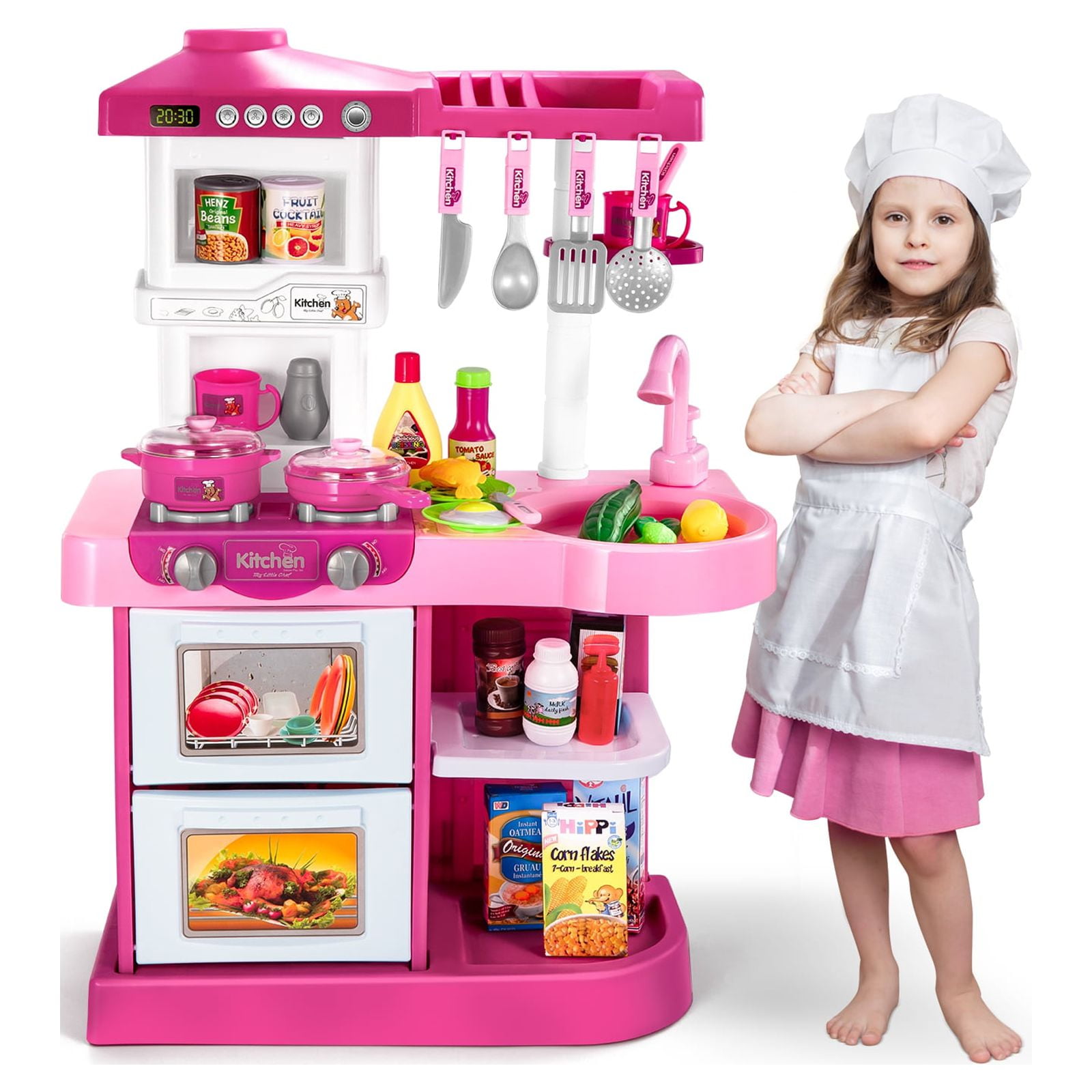 Beefunni 34 inch Blue Play Kitchen Girls Toy Pretend Food Sets