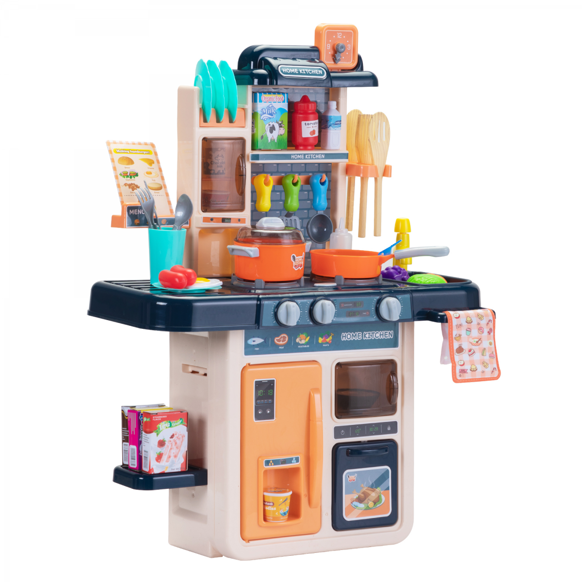 Wooden Play Kitchen For Kids — Pretend Cooking Set With Lights, Sounds, Accessories & Toy Food