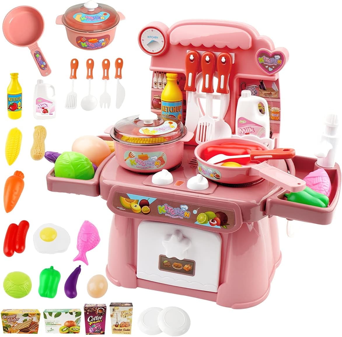 Play Kitchen Toys for ToddIers 2-4, Play Food Dinnerware Set for Children,Kitchen Sink with Running Water Toys for Girls Boys Birthday Christmas Easter Gifts