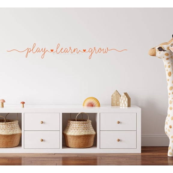 Play Learn Grow Cursive Lettering Wall Art Decal Sticker - Classroom Decor and Playroom Wall Motivation, 36x5-Inch, Orange