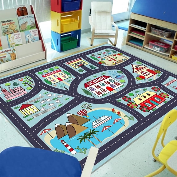 Play Mat, Soft  Track Rug Carpet Playmat  Rugs  Play Area Rug City Road Traffic Playroom Bedroom,6'7" x 4'11"