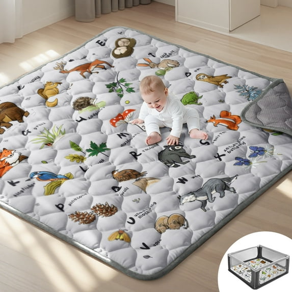 Baby Play Mat, Caveen Thicken Soft Cotton Baby Playmats, Foldable Anti-Slip Floor Crawling Playmat Playpen Mat for Infants and Toddlers, 50"x50", Light Grey